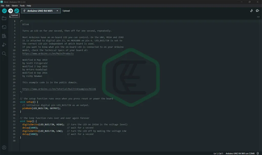 Upload Blink LED Sketch