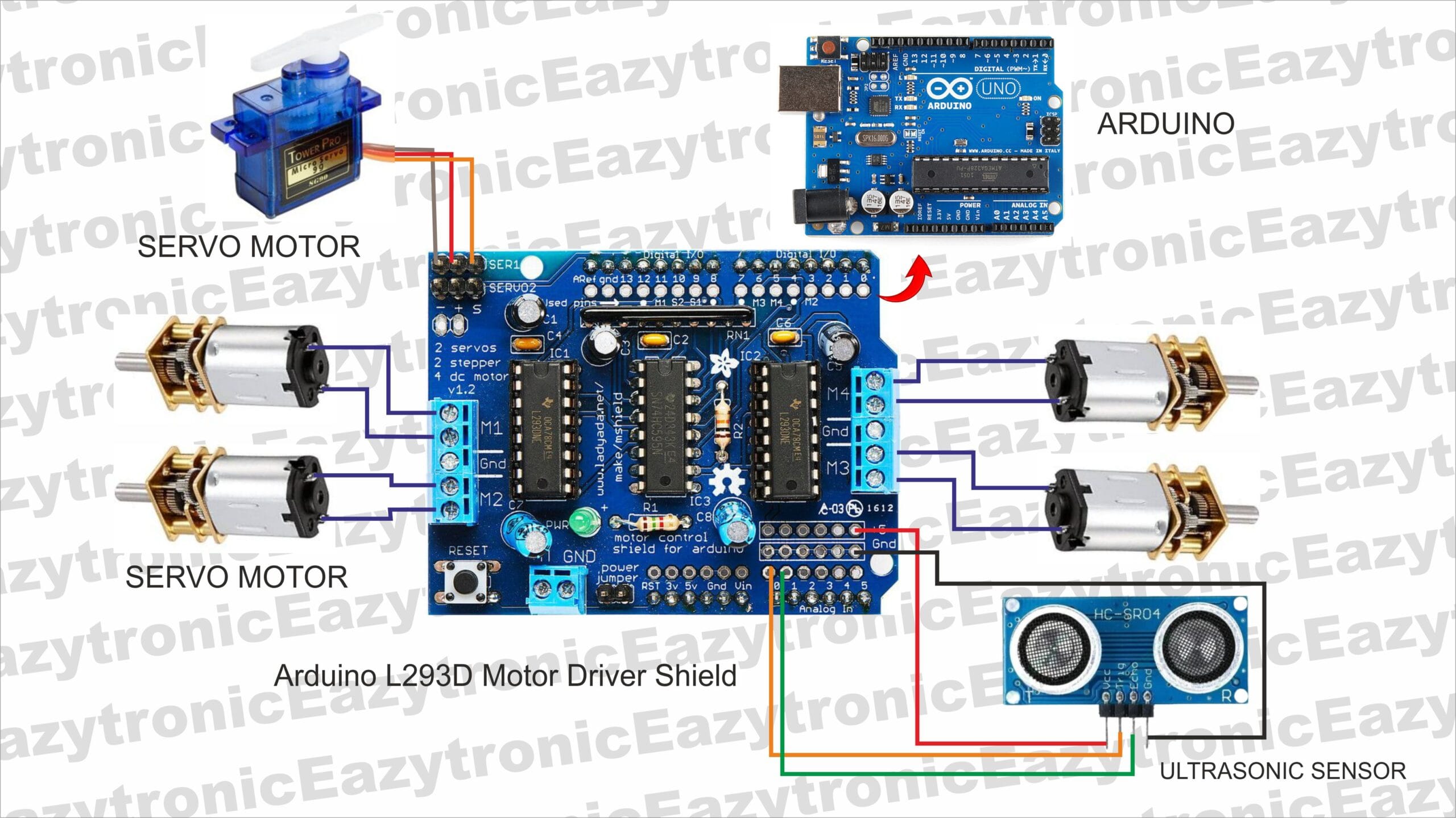 Obstacle avoiding car circuit diagram